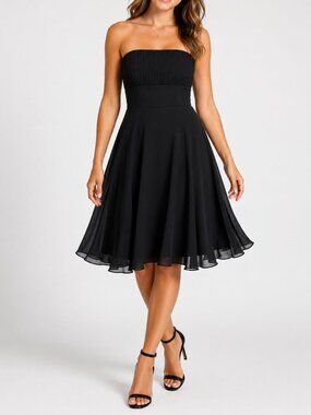 Morilee Junior's Black Chiffon Pleated Bodice Strapless Formal Fit & Flare Gown